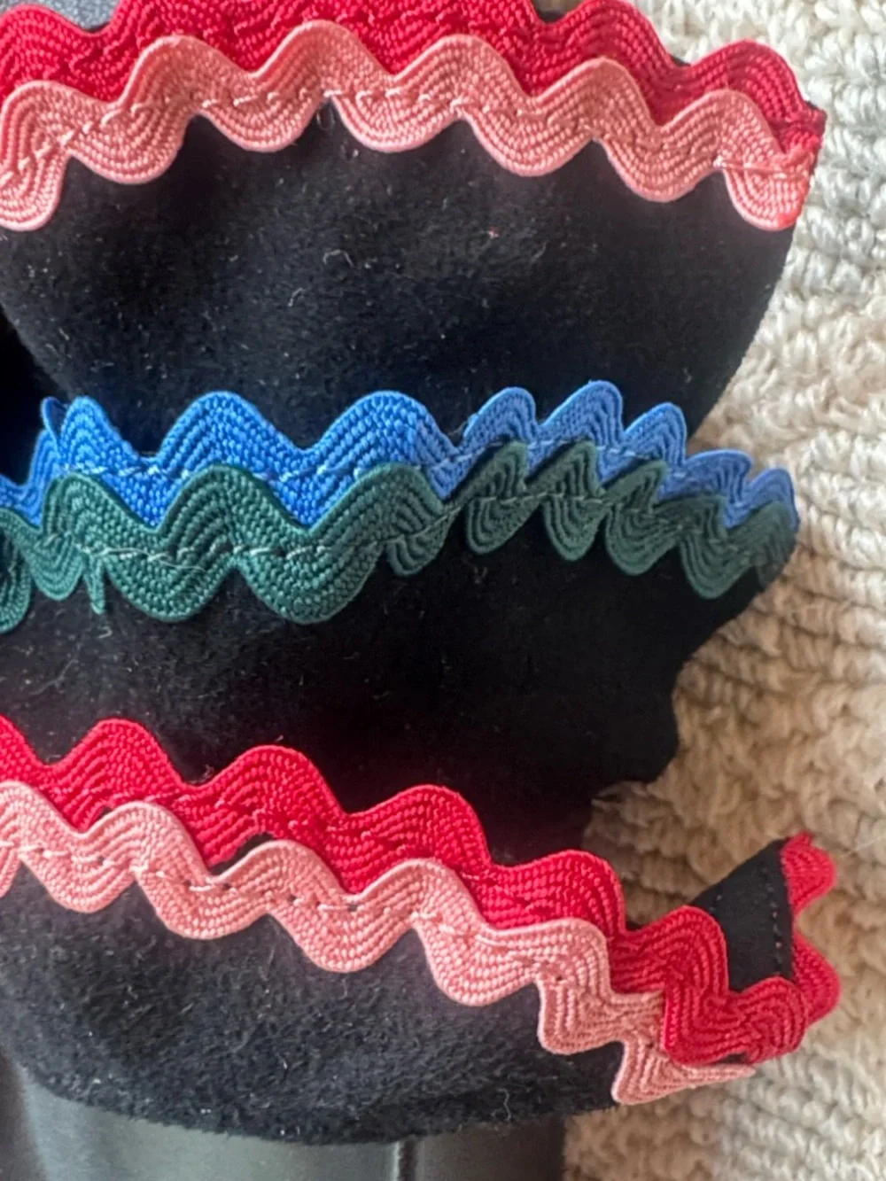 Loeffler Randall Black Slides with Multicolor Ruffle Trim - Picture 6 of 6